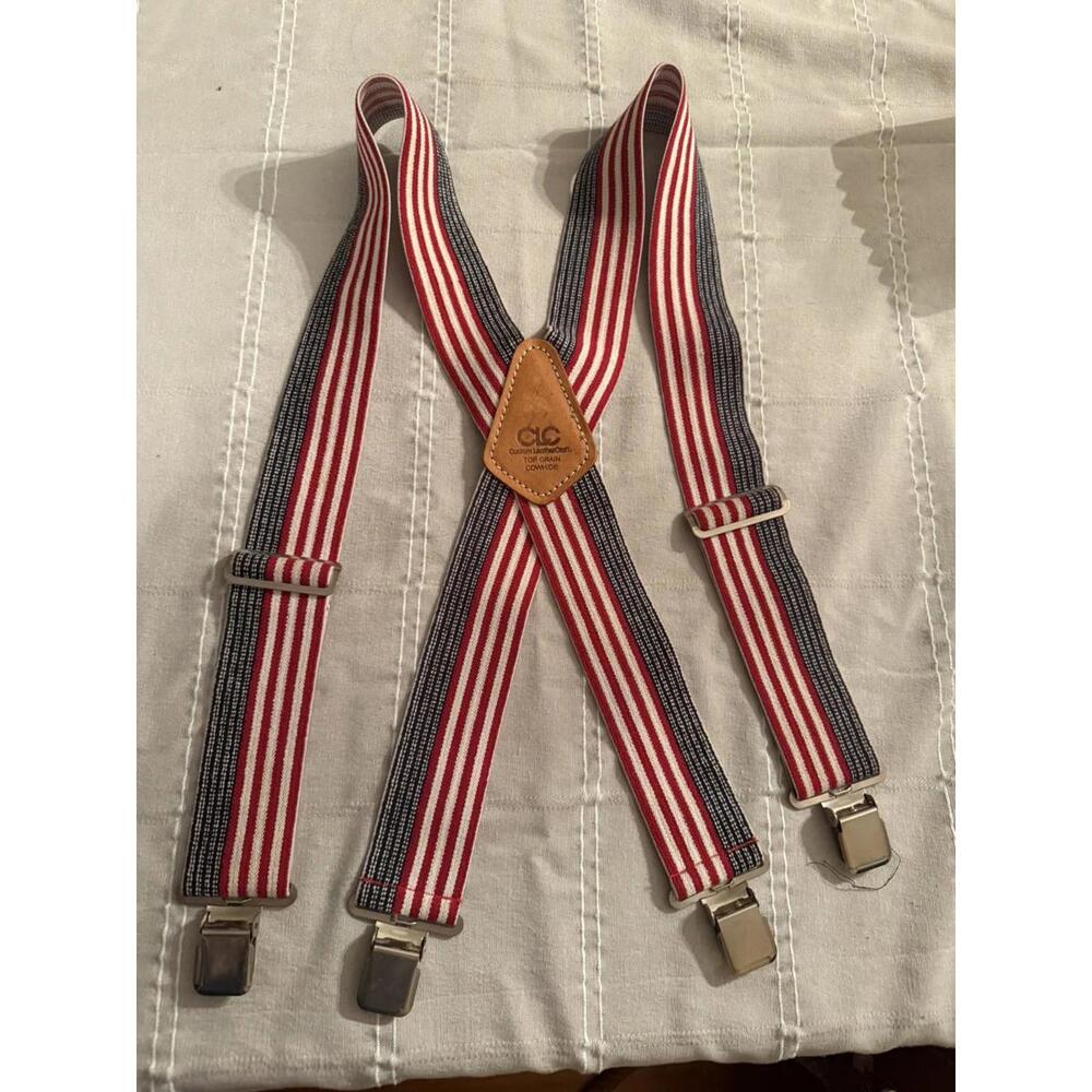 VTG CLC Red White Blue Flag Suspenders Heavy Duty 2” Custom Leathercraft